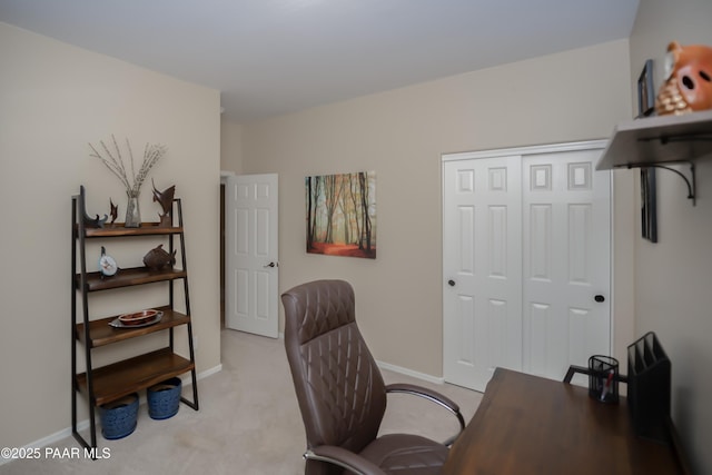 home office with light colored carpet