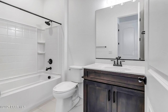 full bathroom with vanity, bathtub / shower combination, and toilet