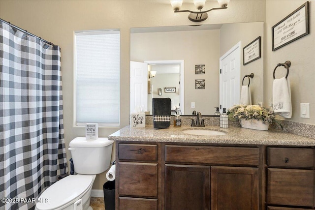 2360 W Bridle Path Rd, Prescott, AZ 86305 - bathroom featuring toilet, vanity, and a shower with shower curtain