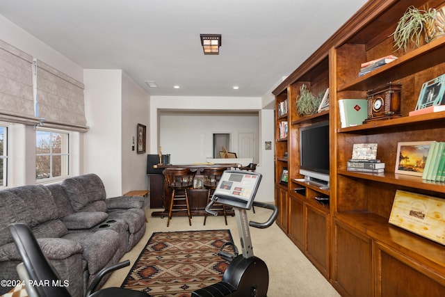 interior space featuring light colored carpet