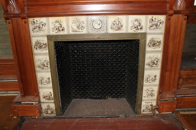 details featuring a fireplace