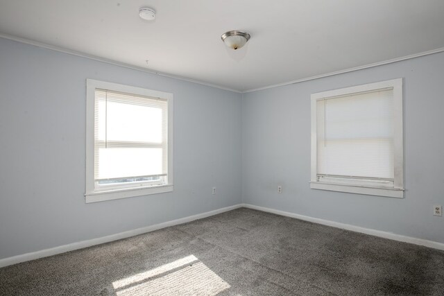 carpeted empty room featuring crown molding