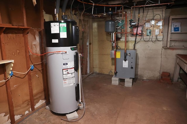 utility room with hybrid water heater