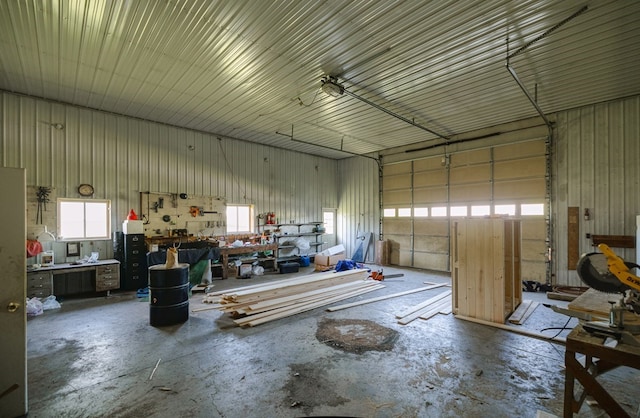 garage featuring a workshop area