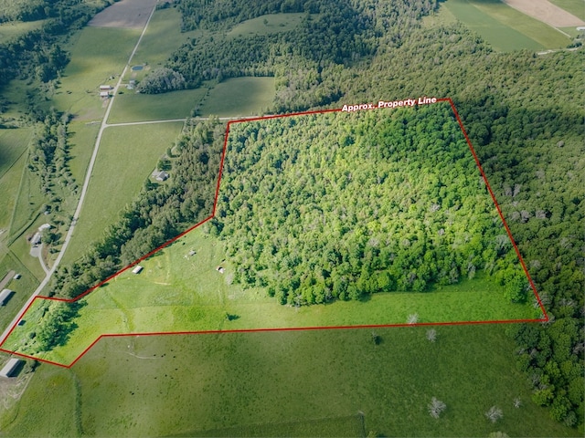 birds eye view of property featuring a rural view