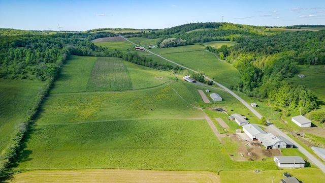 birds eye view of property with a rural view