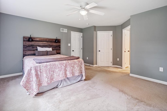 bedroom featuring carpet and ceiling fan