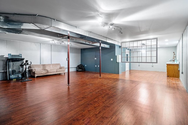 basement featuring wood-type flooring