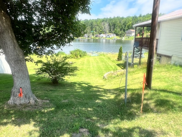 view of yard with a water view