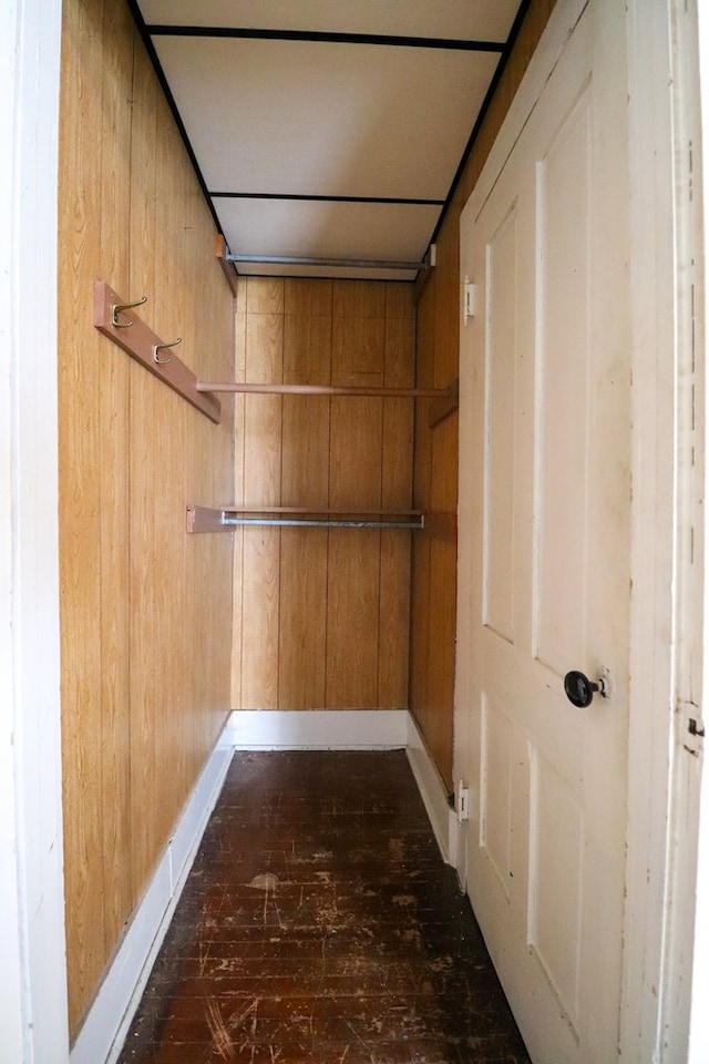 spacious closet featuring dark hardwood / wood-style floors