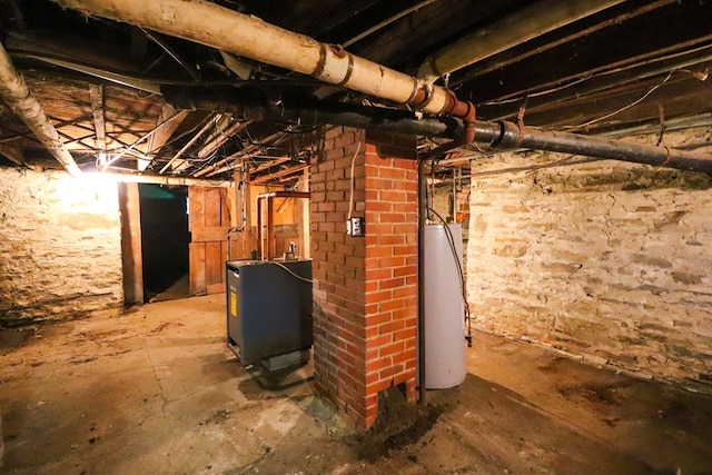 basement featuring water heater