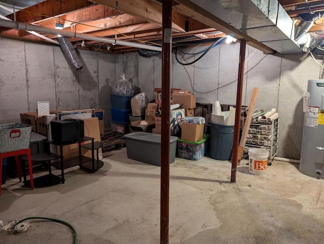 basement featuring water heater