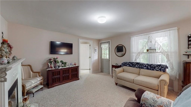 living room with light carpet