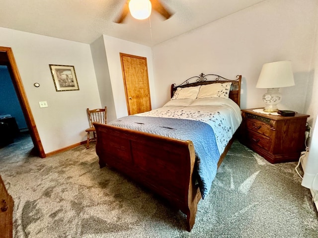 bedroom featuring carpet floors and ceiling fan