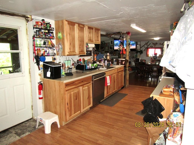 kitchen featuring black dishwasher and light hardwood / wood-style flooring