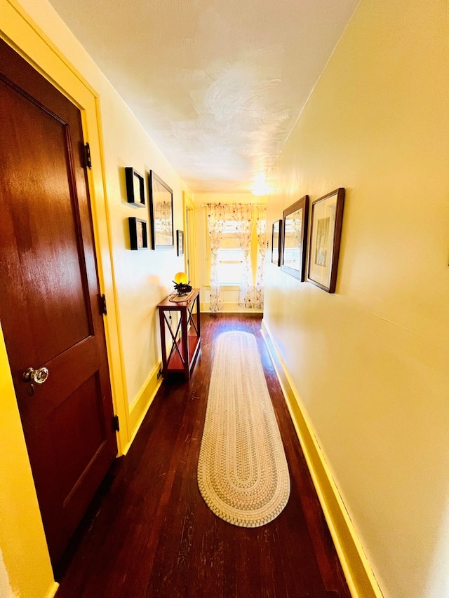 hall with dark hardwood / wood-style flooring