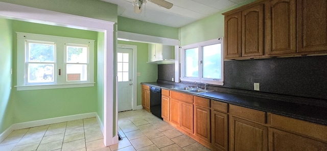 kitchen featuring dishwasher, sink, backsplash, and a wealth of natural light