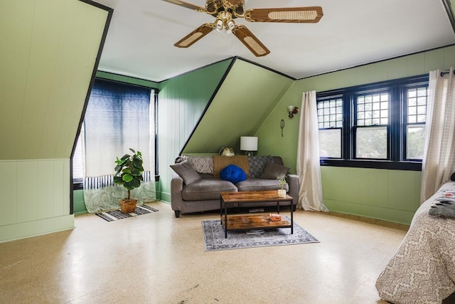 living room featuring vaulted ceiling