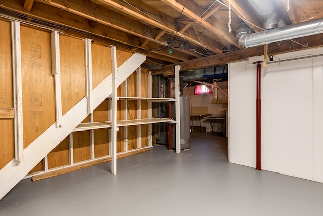 basement featuring water heater