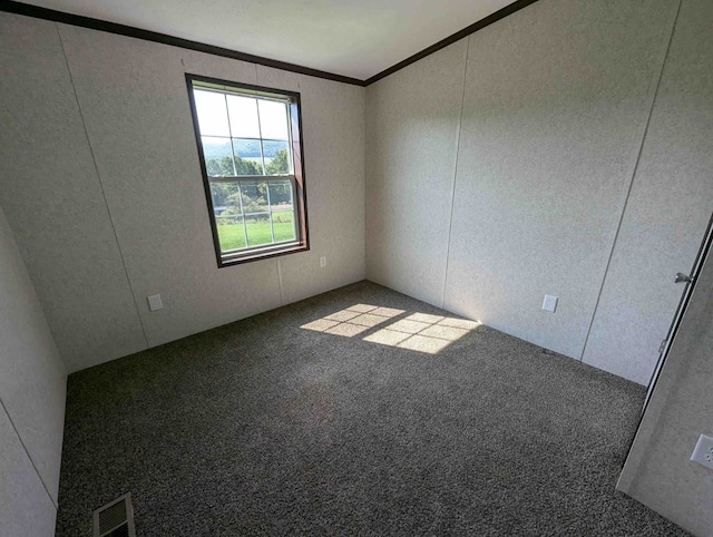 carpeted empty room featuring ornamental molding