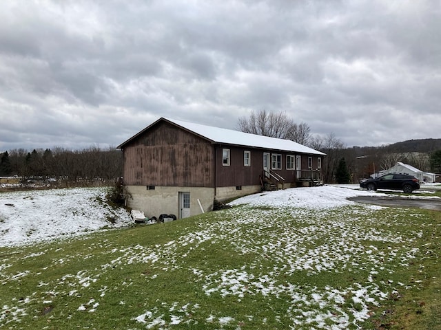 view of snow covered property