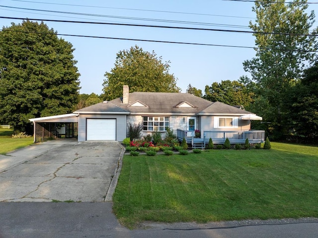 ranch-style house featuring a carport and a front yard