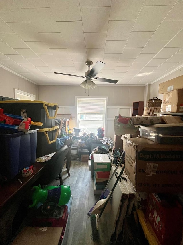 interior space with hardwood / wood-style floors and ceiling fan