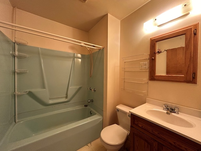 full bathroom featuring vanity, shower / bathing tub combination, and toilet