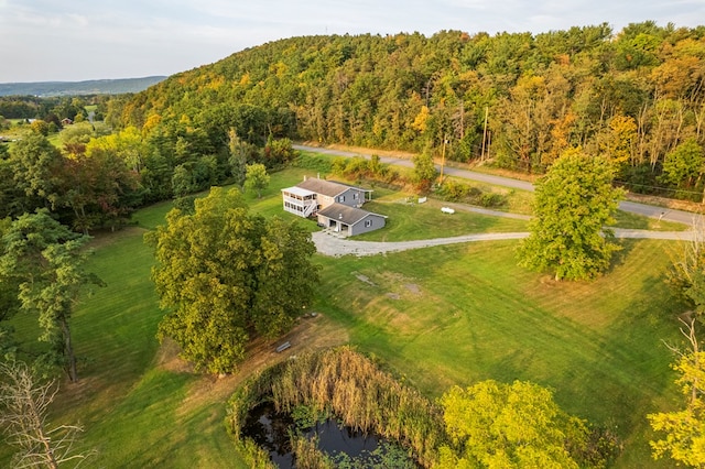 birds eye view of property with a water view and a rural view