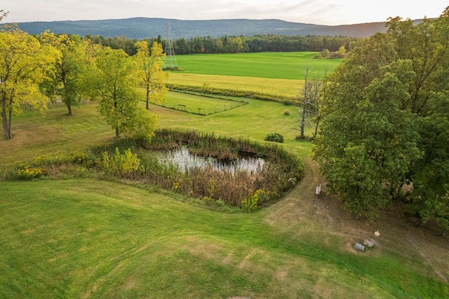 view of home's community featuring a mountain view, a rural view, and a yard