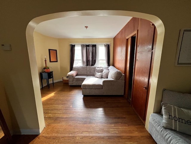 living room with hardwood / wood-style floors