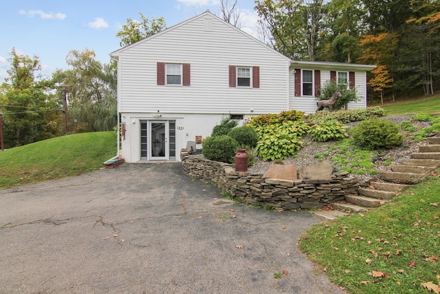 rear view of property with a yard