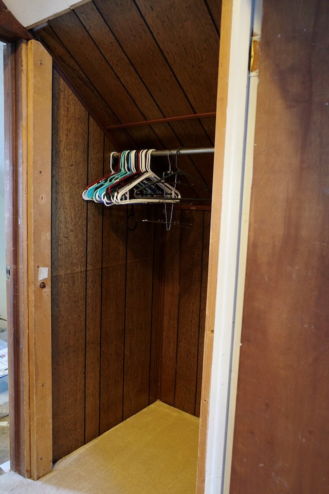 walk in closet featuring vaulted ceiling