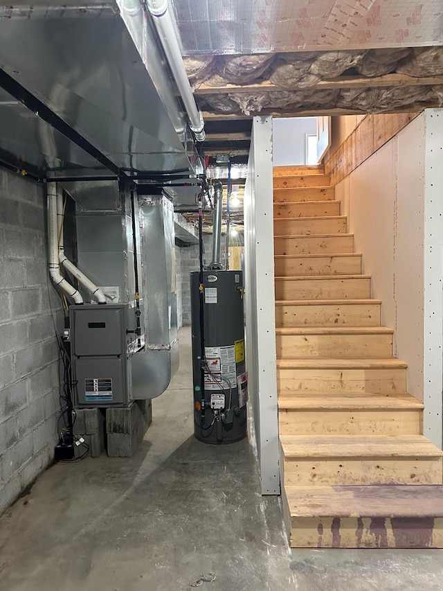 basement with water heater