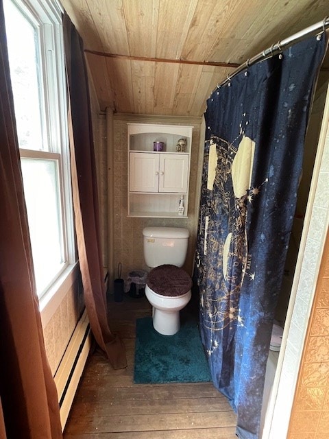 bathroom with a healthy amount of sunlight, toilet, and baseboard heating