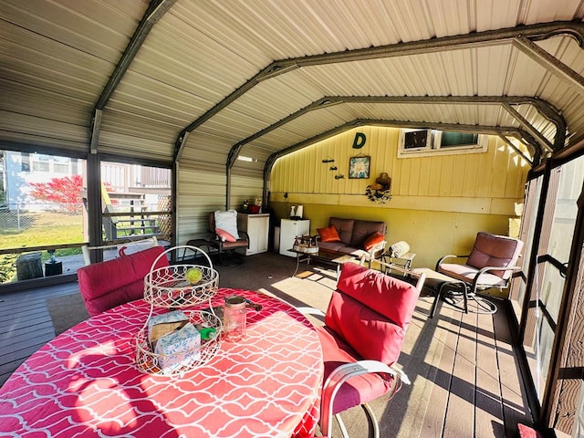 garage featuring wooden walls