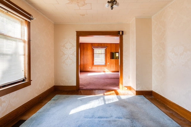 unfurnished room with crown molding and dark hardwood / wood-style floors