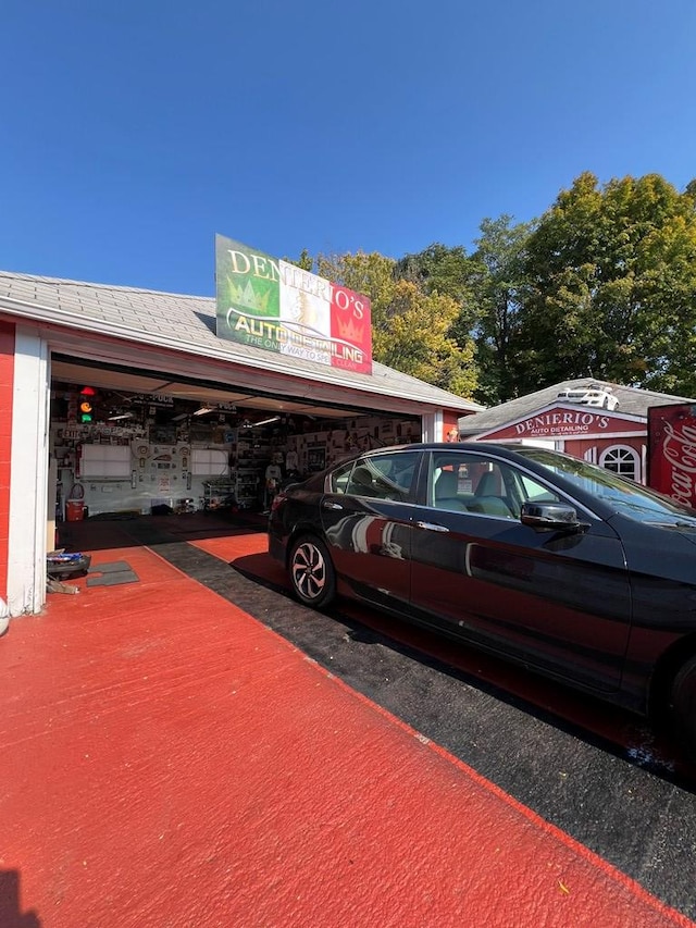 exterior space with a garage