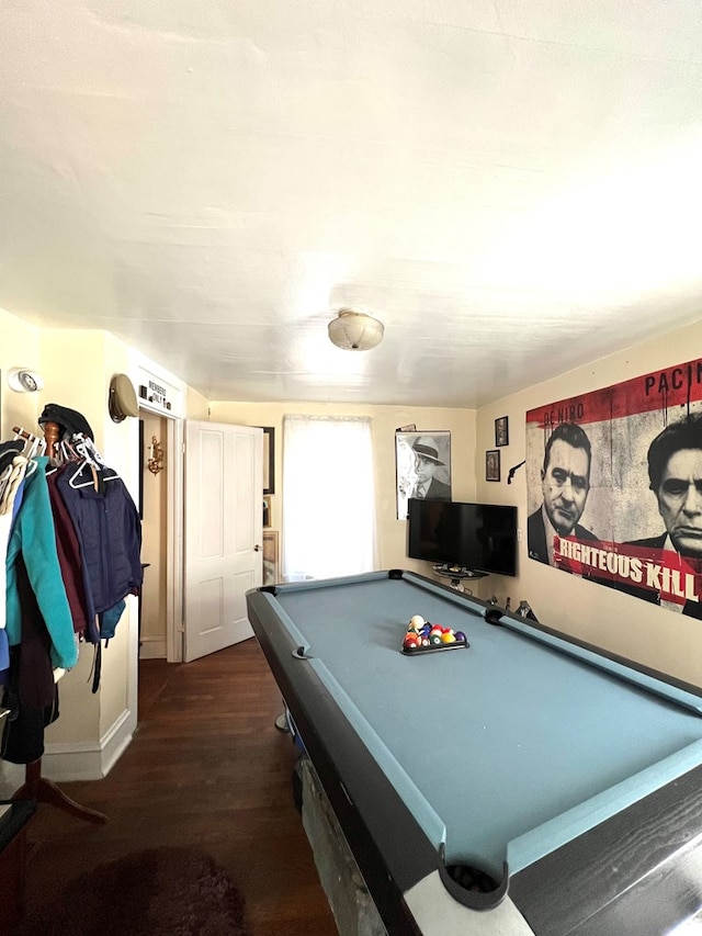 game room with pool table and dark hardwood / wood-style floors