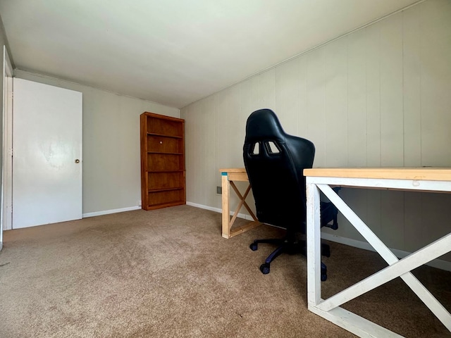 view of carpeted home office