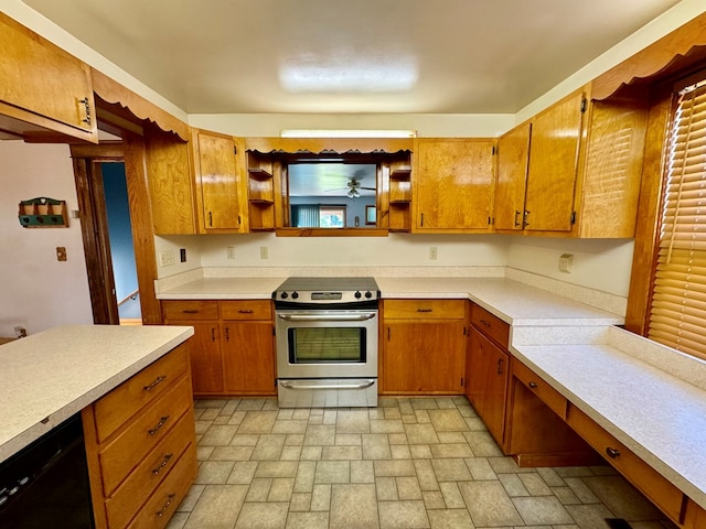 kitchen with stainless steel electric range and dishwasher