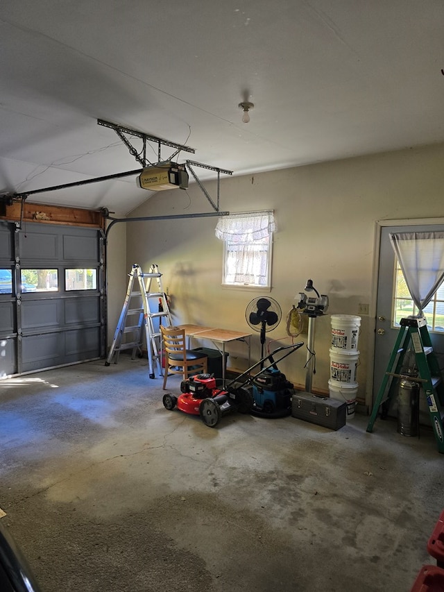 garage with a garage door opener