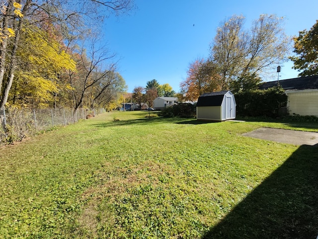 view of yard featuring a storage unit