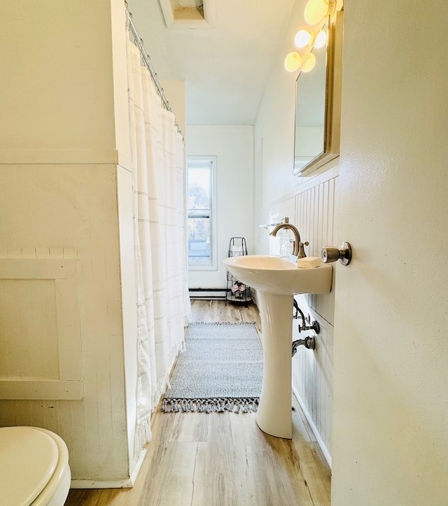 bathroom with wood-type flooring and toilet