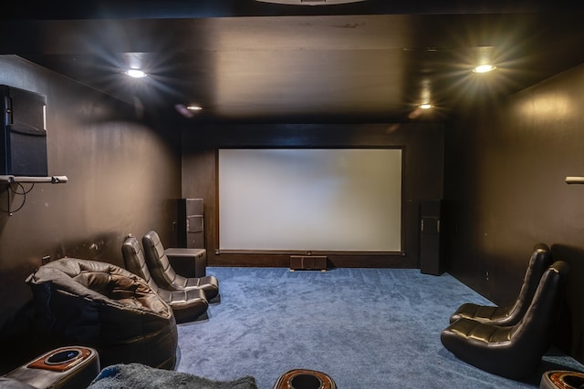 home theater with carpet floors