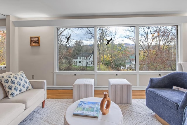 sunroom / solarium with a healthy amount of sunlight and a baseboard radiator