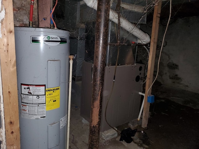 utility room featuring water heater and heating unit