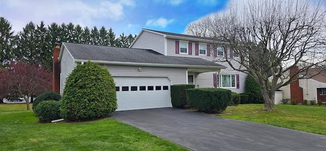 view of front facade with a garage and a front yard