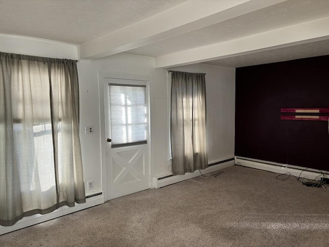 interior space featuring baseboard heating and carpet floors