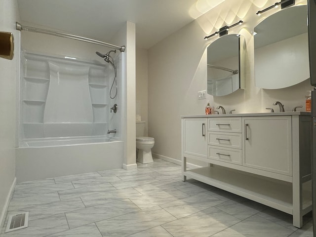 full bathroom featuring vanity, toilet, and bathing tub / shower combination